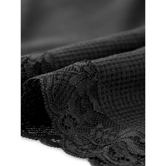 Plus Size Blouse Waffle 3/4 Sleeve Round Neck Lace Panel High Low Hem Tops Black - Picture 5 of 6